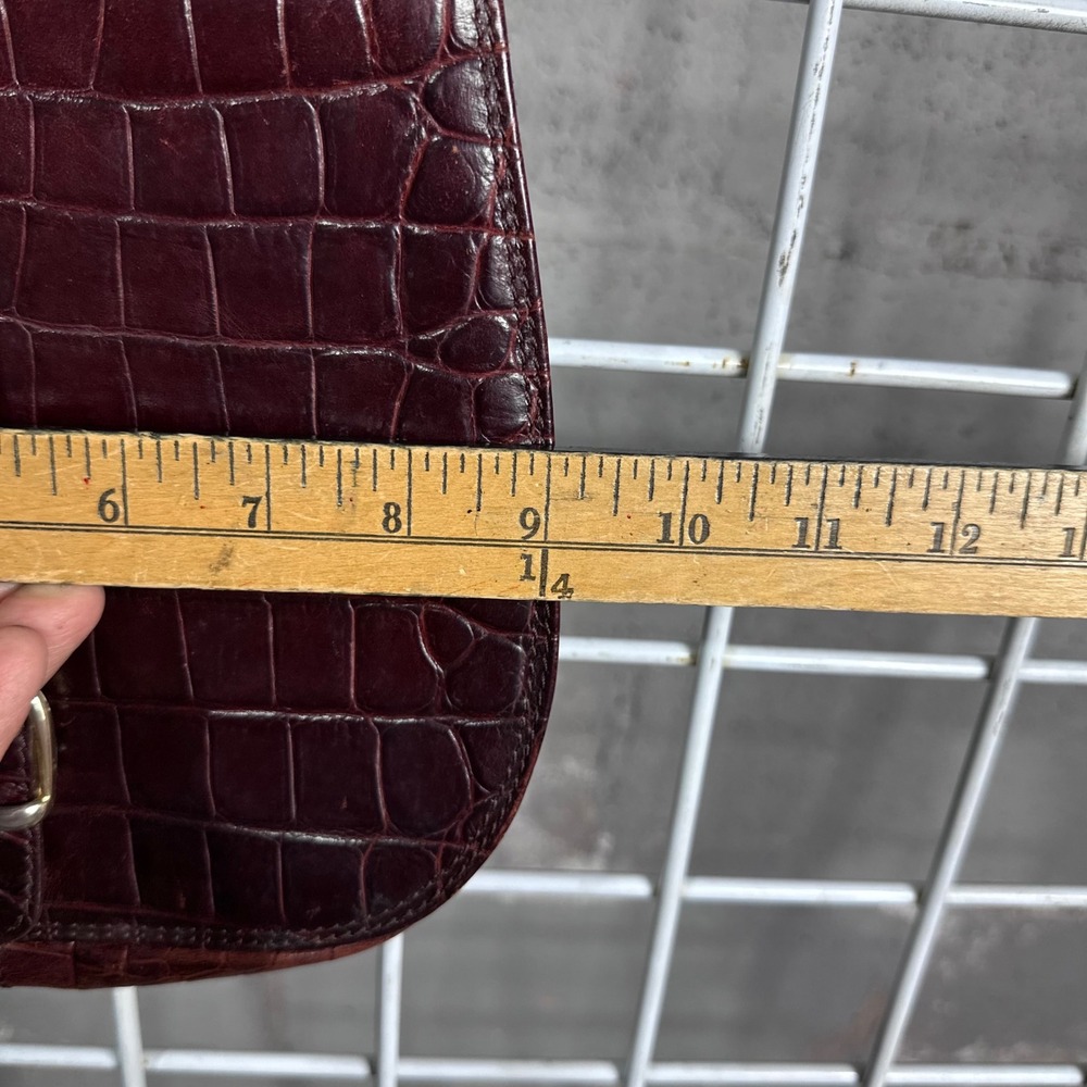 Brooks Brothers Vintage Italy Burgundy Croc Embossed brown Leather Crossbody Bag - Picture 2 of 10